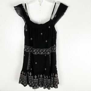 INTIMATELY FREE PEOPLE Black Embroidered On/Off Shoulder  Frayed Hem Dress XS